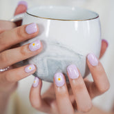 Vibeficant Glaze Light Purple Press on Nails Short Squoval Daisy Design